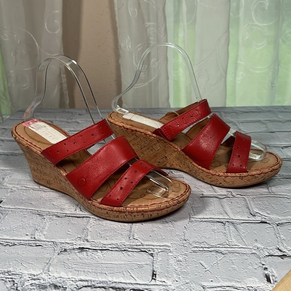 Born Wedge Sandals Women's 9 EU 40.5 Brick Red Leather Cork Wedge Shoes - Picture 13 of 16